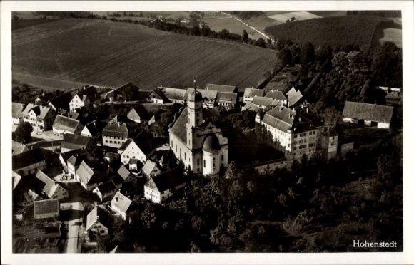 Postcard Hohenstadt Abtsgmünd Ostalbkreis, castle church, castle, aerial photograph