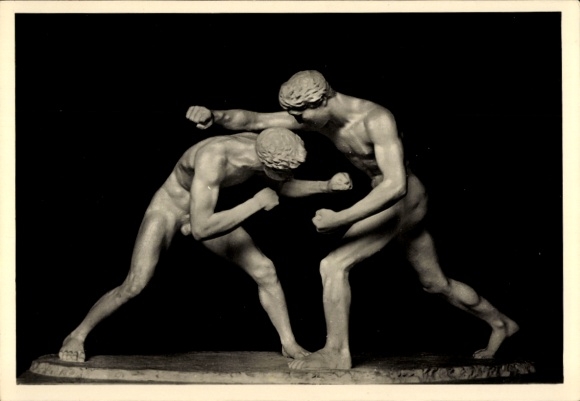 Postcard plastic fist fighters by Robert Stieler, fighting men