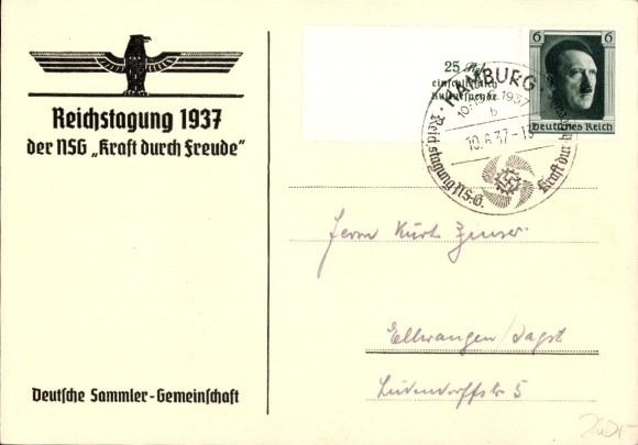 Postcard Ships of the KdF fleet leaving the port of Hamburg, Reichstag 1937