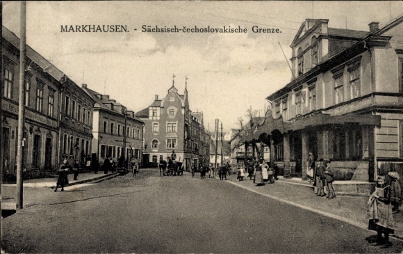 Postcard Hraničná Markhausen Kraslice Graslitz Reg. Karlsbad, Saxon-Czechoslovak border