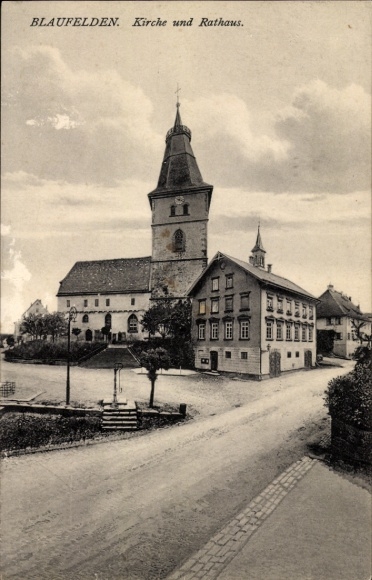 Postcard Blaufelden Baden Württemberg, Church, Town Hall