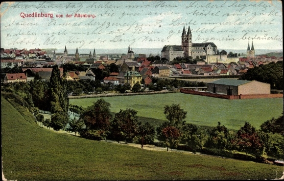 Ak Quedlinburg im Harz, uitzicht vanaf de Altenburg