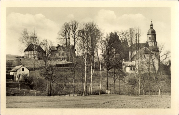 Ansichtkaart Renthendorf in Thüringen, Brehm-gedenkteken, pastorie, parochieschuur