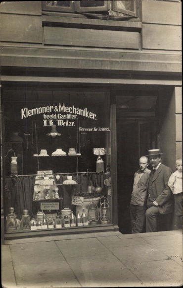 Foto Ak Hamburg, Geschäft Klempner und Mechaniker Weitze, Rehhoffstraße 6