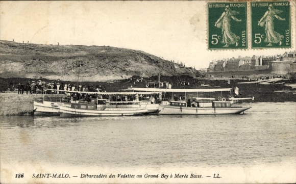 CPA Saint Malo Ille et Vilaine Bretagne, Débarcadère des Vedettes au Grand Bey à Marée Basse