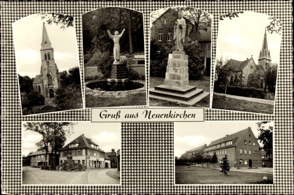 Ansichtkaart Neuenkirchen Vörden in Oldenburg, kerk, monument, straatdeel