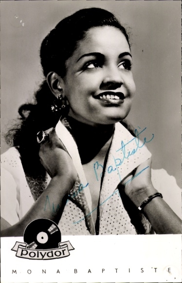 Postcard singer and actress Mona Baptiste, Polydor, portrait, autograph,