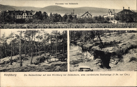 Postcard Deidesheim in der Pfalz, Kirchberg, Heidenlöcher, pre-Roman town 1 century BC.