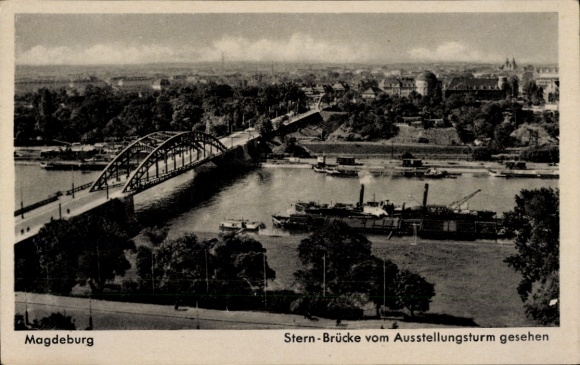 Postcard Magdeburg on the Elbe, general view, Stern Bridge, seen from the exhibition tower
