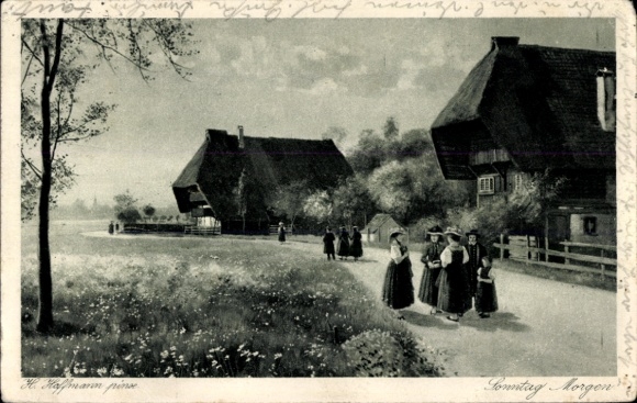 Künstler Ak Hoffmann, H., Sonntag Morgen, Frauen in Schwarzwälder Tracht