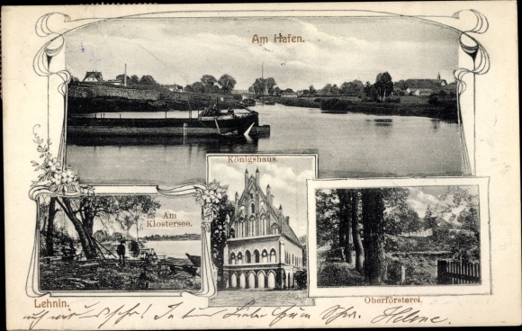 Postcard Kloster Lehnin in the Mark, at the port, royal house, head forester, monastery lake