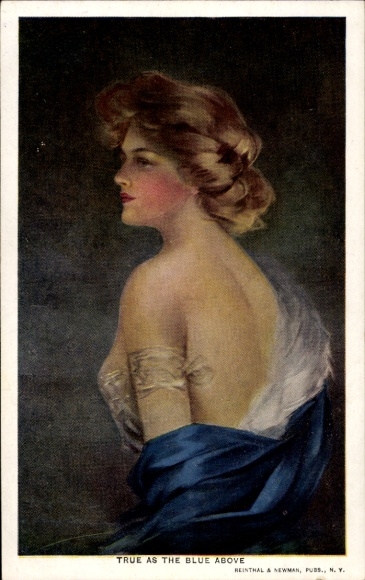 Kunstenaarskaart Boileau, Philip, portret van een vrouw, waar als het blauw hierboven