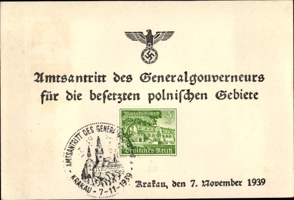 KP Kraków Kraków Polska, objęcie urzędu Generalnego Gubernatora na okupowanych ziemiach polskich 1939