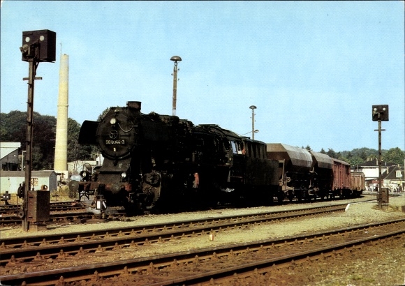 Ak Bad Doberan in Mecklenburg, stoomlocomotief, locomotief BR 50.0 in het station