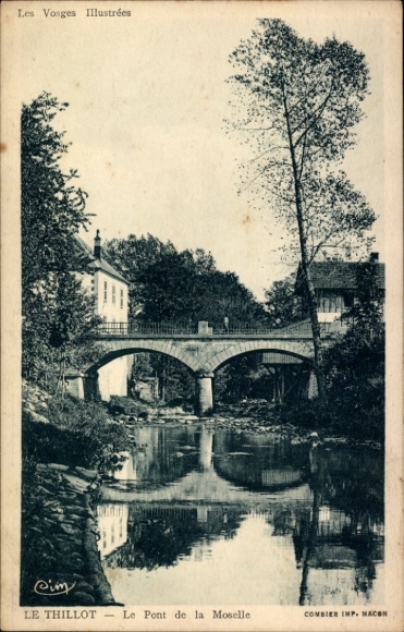 Ak Le Thillot Lothringen Vosges, Brücke über die Moselle, Gebäude im Hintergrund, Natur,  