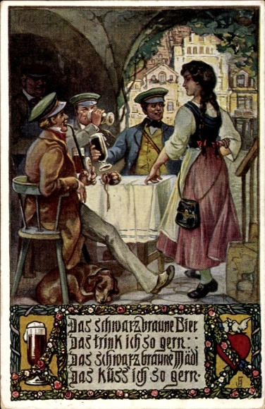 Studentika Postcard Black-brown beer I like to drink, pub scene