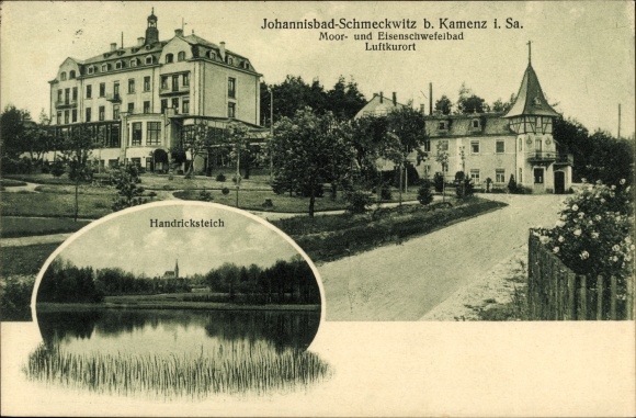 Ak Johannisbad Schmeckwitz Oberlausitz, Moor- und Eisen-Schwefelbad, Hendricksteich