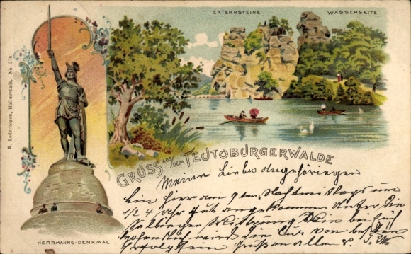 Litho Horn Bad Meinberg im Teutoburger Wald Westfalen, Externsteine, Herrmannsdenkmal