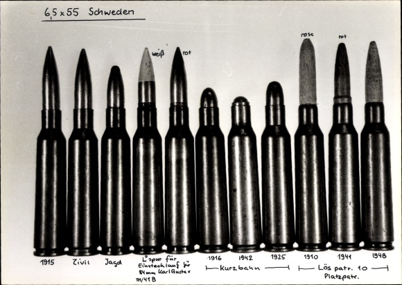Photo ammunition, cartridges 6.5x55 Sweden, 1915-1948, civil, hunting, short course, blanks