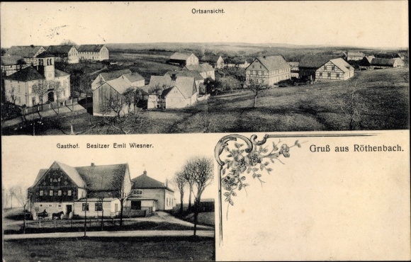 Ak Röthenbach Pretzschendorf Klingenberg w Rudawach Wschodnich, karczma, widok na miasto