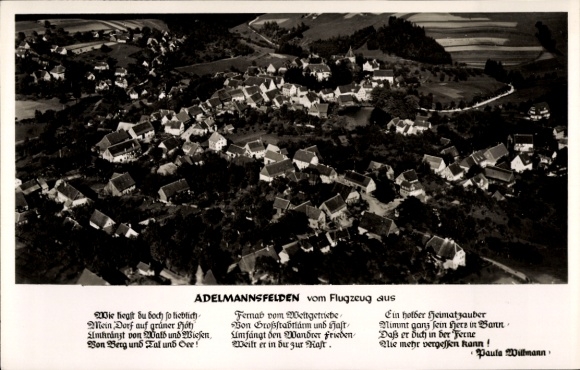 PC Adelmannsfelden in Württemberg, aerial photograph, poem