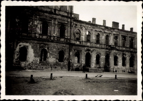Photo Warszawa Warsaw Poland, burned out houses, war damage, II WW