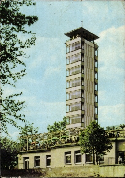 Ak Berlin Köpenick Müggelheim, Große Krampe, Müggelturm, hoher Wohn- und Aussichtsturm, blauer...
