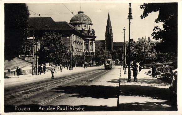 Photo Postcard Poznań Posen, Paulikirche, tram