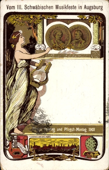 Postcard Augsburg in Swabia, III. Swabian Music Festival 1901