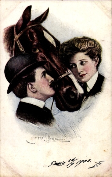 Kunstenaar Ak Underwood, C., geliefden, paard