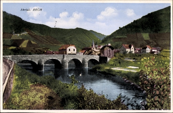 Postcard Rech an der Ahr, part with the stone bridge
