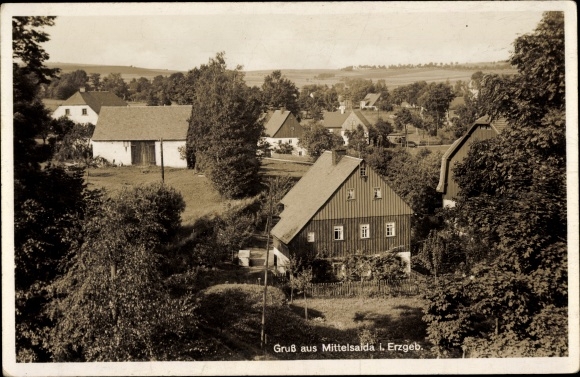 Postcard Mittelsaida Großhartmannsdorf in the Ore Mountains, partial view
