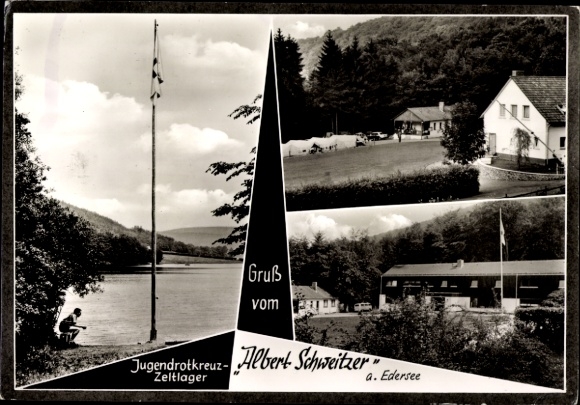 Postcard Vöhl am Edersee Hessen, school camp tent camp Albert Schweitzer, Youth Red Cross