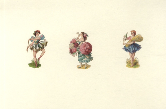 3 Oblaten Elfen, Blumenmädchen, je ca. 6,5 x 4 cm