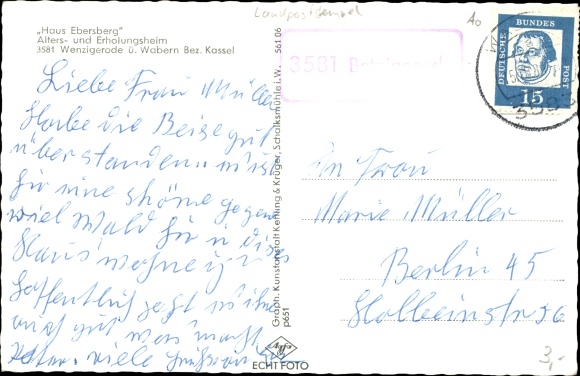 Ak Landpoststempel Betzigerode, Wenzigerode, Altersheim Haus Ebersberg
