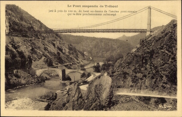 Postcard Tréboul Douarnenez Finistère, Pont Suspendu