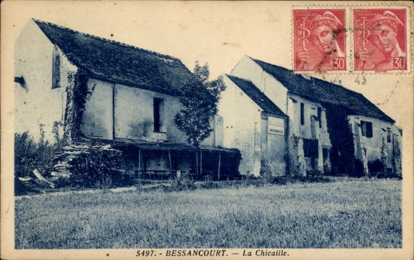 Ak Bessancourt Val d'Oise, Bauruine, verlassene Gebäude, Landschaft, Postwertzeichen
