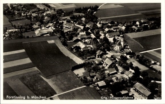 Postcard Forstinning in Upper Bavaria, aerial photograph