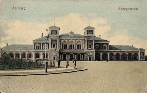 Postcard Ålborg Aalborg Denmark, train station