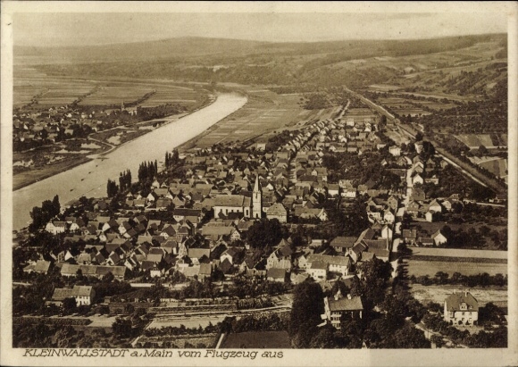 Postcard Kleinwallstadt in Lower Franconia, aerial photograph