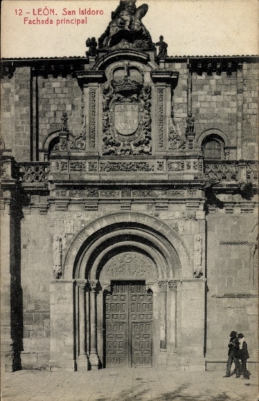 KP León Castile and León, San Isidoro, fasada główna, czarno-biała, bez ludzi, bez haczyków