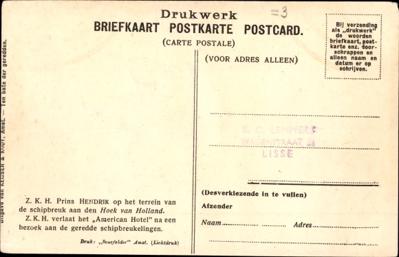 Postcard Prins Hendrik on the site of the shipwreck at the Hoek van Holland