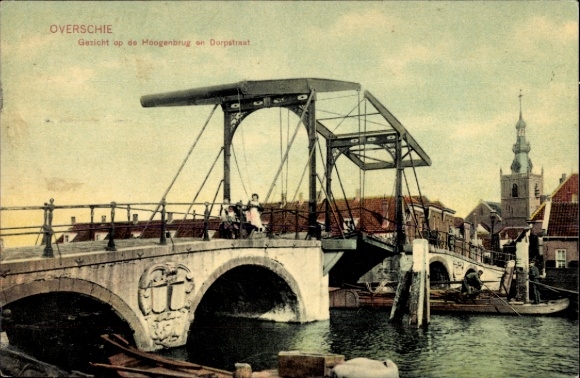 Ak Overschie Rotterdam Südholland, Brücke, Wasser, Häuser, Kirche,  aus Overschie