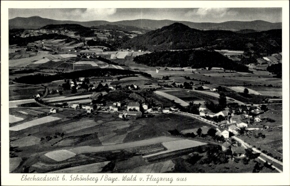 Postcard Eberhardsreuth Schönberg in the Bavarian Forest, aerial photograph
