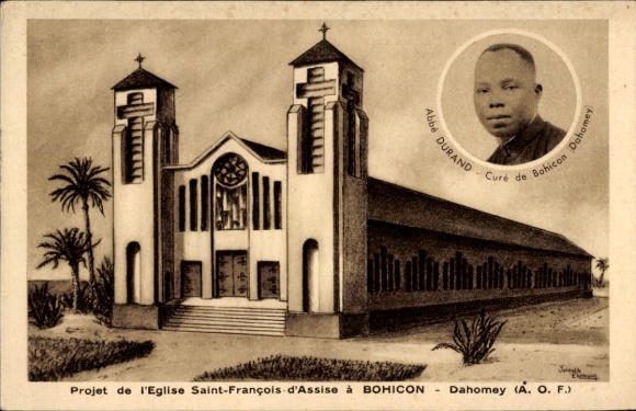 Artist Postcard Bohicon Dahomey Benin, Abbe Durand, Eglise Saint Francois d'Asisse