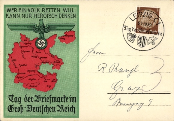 Ak Leipzig, Tag der Briefmarke, Wer ein Volk retten will, kann nur heroisch denken