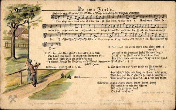 Song Postcard Günther, Anton, Erzgebirge dialect 23, Da zwa Fink'n