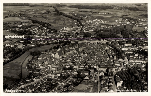 Ak Ansbach in Mittelfranken Bayern, Fliegeraufnahme