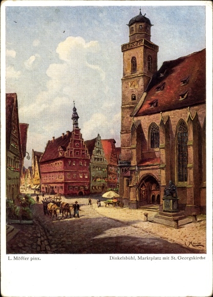 Artist PC Mößler, Ludwig, Dinkelsbühl, market square, St. George&#39;s Church