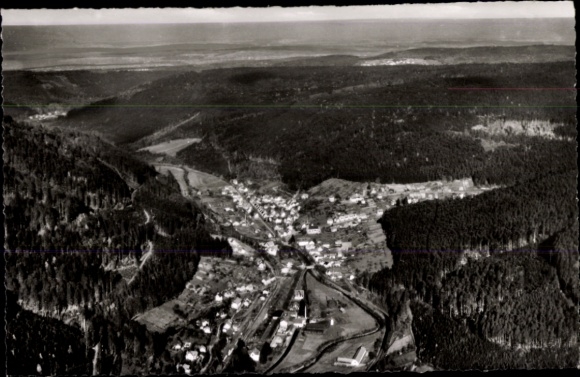 Postcard Höfen an der Enz Black Forest, aerial view of Hofen, surrounded by forests, views of the T